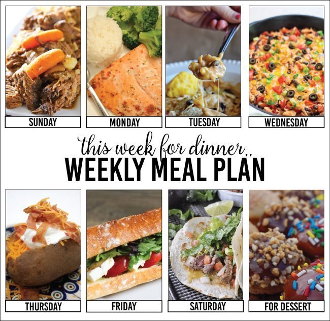 Weekly Meal Plan from your favorite bloggers! These main dish recipes and yummy dessert are perfect for weekly meals. These recipes are easy and delicious! PIN IT NOW AND MAKE THEM LATER!