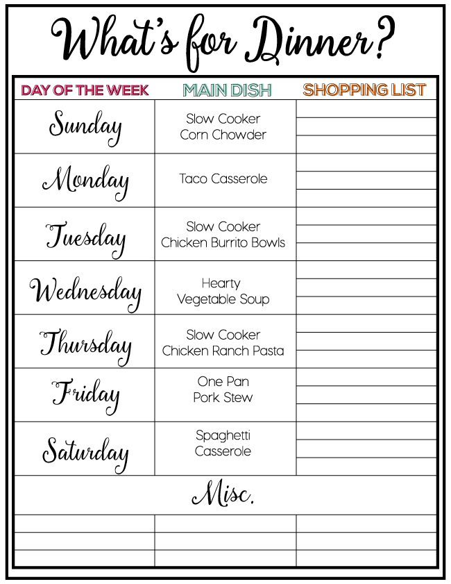 Printable Weekly Meal Plan from www.thirtyhandmadedays.com