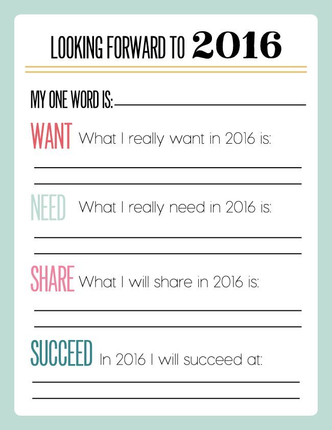 2016 Printable New Year's Resolutions and Goals www.thirtyhandmadedays.com