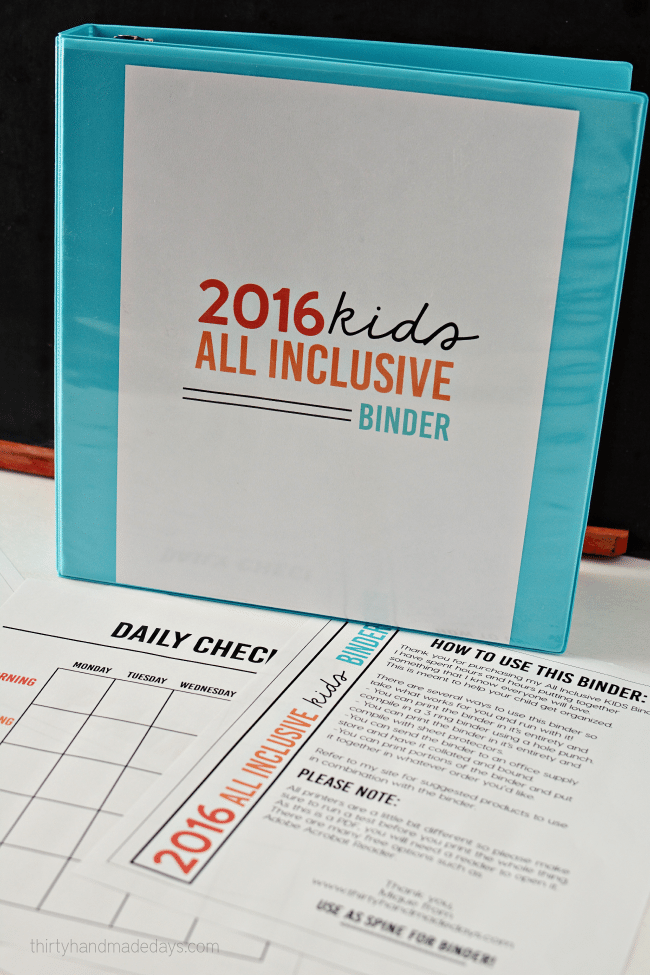 2016 All Inclusive Kids Binder- perfect for getting kids organized, responsible and independent from www.thirtyhandmadedays.com