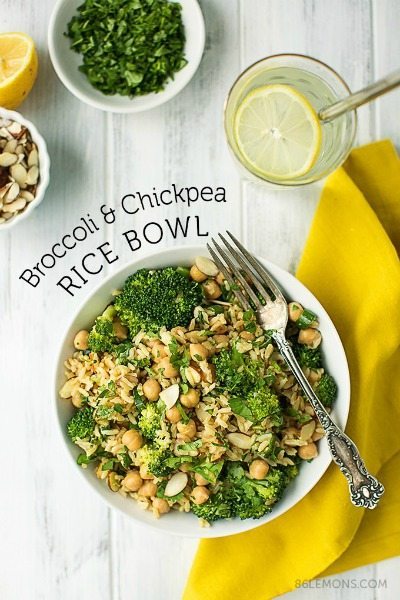 Broccoli & Chickpea Rice Bowl from 86 Lemons / round up on ThirtyHandmadeDays.com