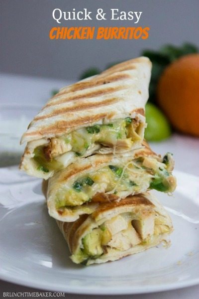 Quick-and-Easy-Chicken-Burritos-with-Sour-cream-Cilantro-Sauce from Gimme Delicious / round up on ThirtyHandmadeDays.com