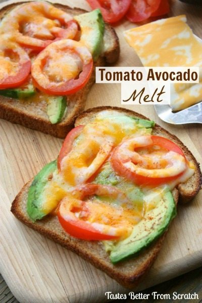 tomato avocado melt from Tastes Better From Scratch /round up on ThirtyHandmadeDays.com