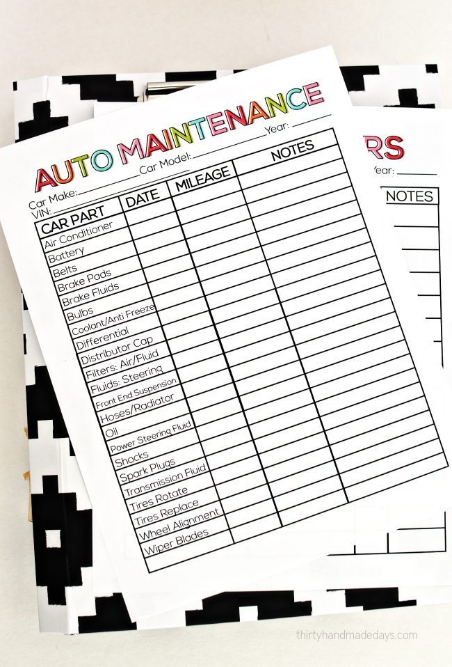 Printable Auto Maintenance Records from www.thirtyhandmadedays.com