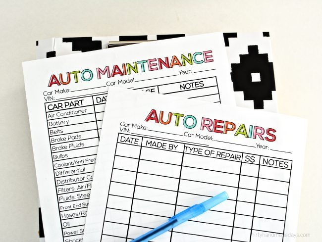 Printable Auto Maintenance Records from www.thirtyhandmadedays.com