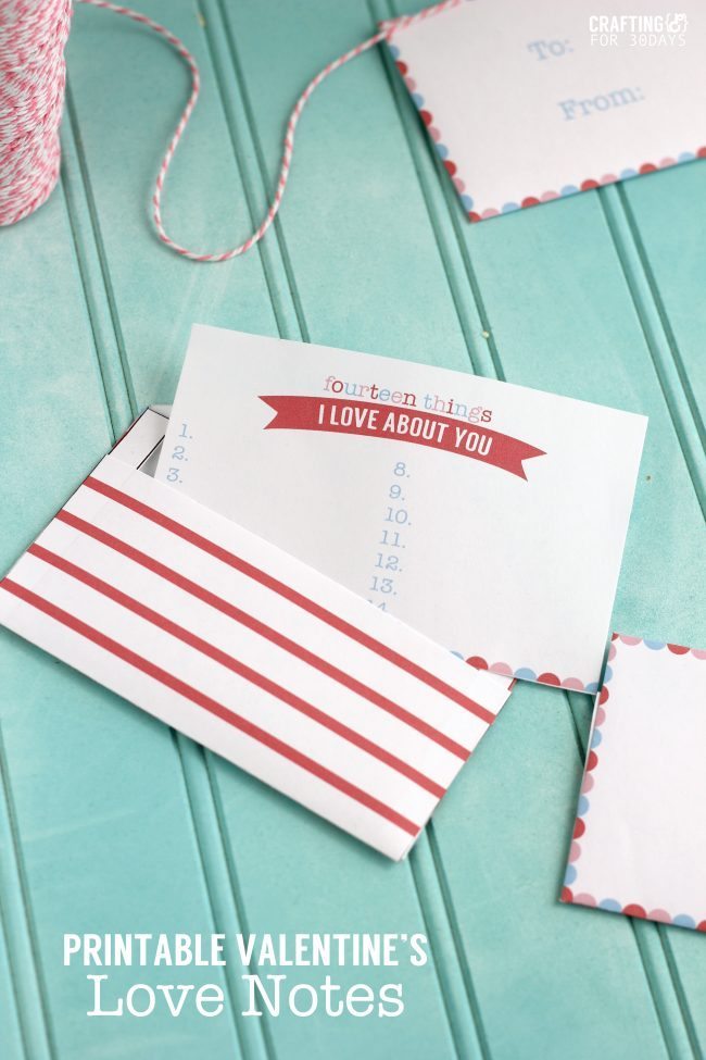 Printable Valentine's Love Notes from CraftingE via www.thirtyhandmadedays.com