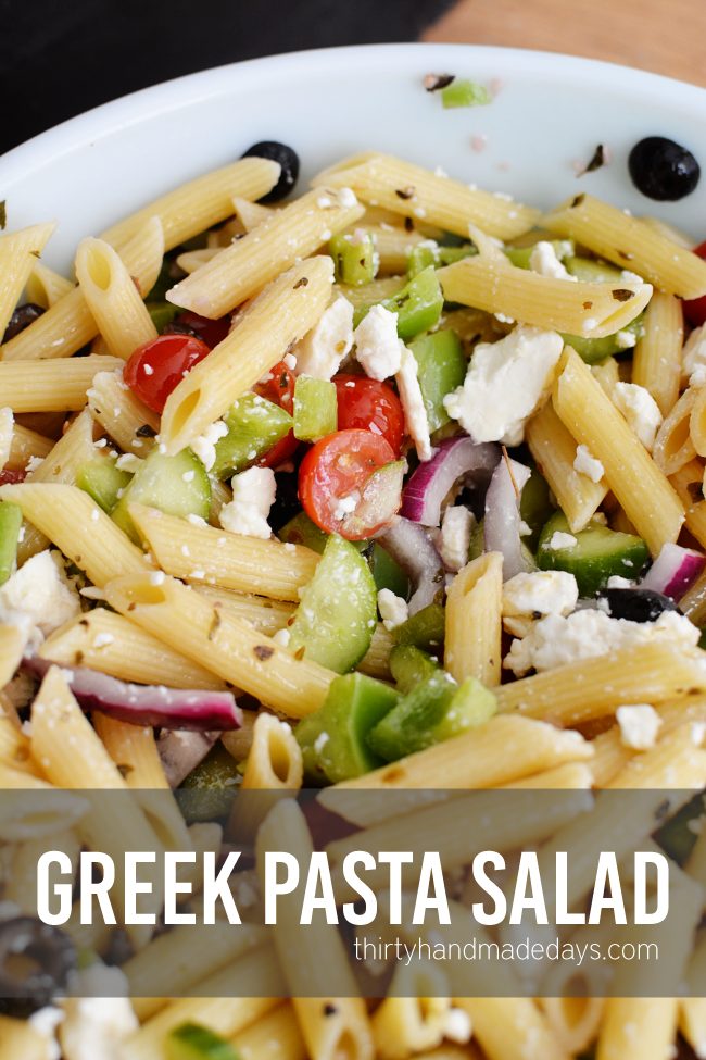 Easy Greek Pasta Salad Recipe - Thirty Handmade Days