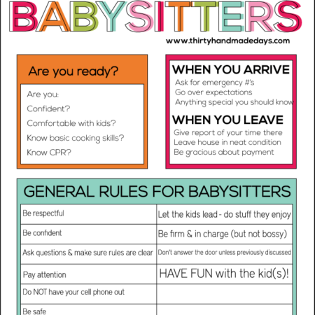 Guidelines for Babysitters- list of things to go over with your kids who are babysitting www.thirtyhandmadedays.com