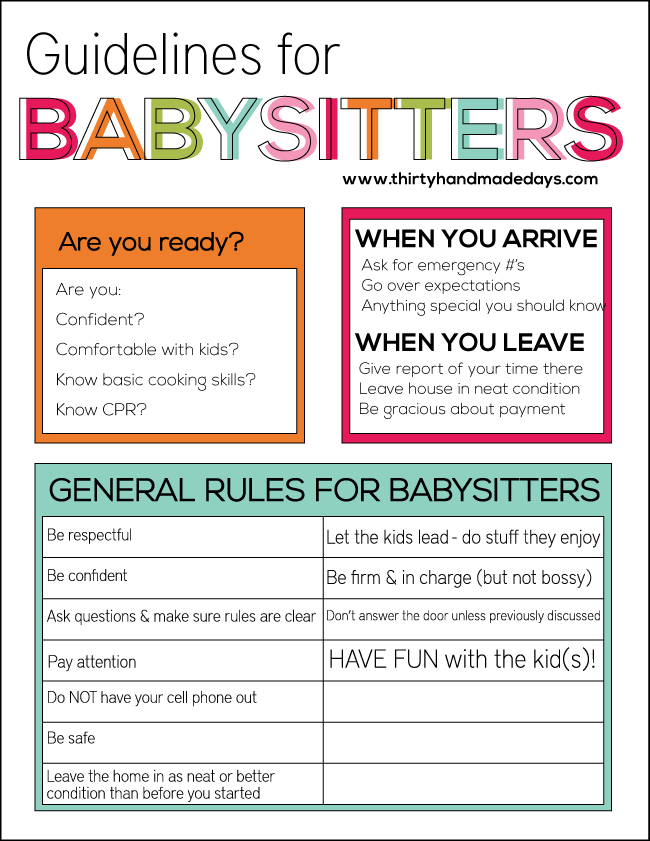 Guidelines for Babysitters- list of things to go over with your kids who are babysitting www.thirtyhandmadedays.com