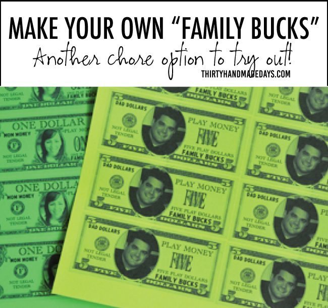 Make your own family bucks - a chore option to try out from www.thirtyhandmadedays.com