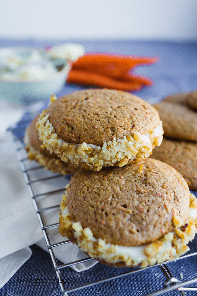 A take on traditional Carrot Cake - make whoopie pies instead! from thirtyhandmadedays.com