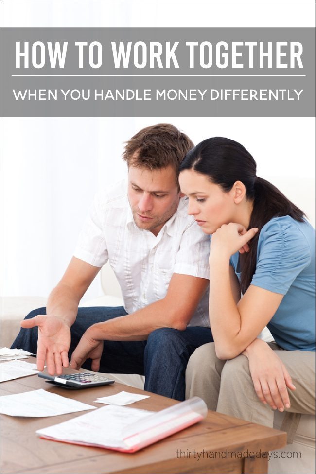 How to work together when you handle money differently --- more budgeting tips from www.thirtyhandmadedays.com