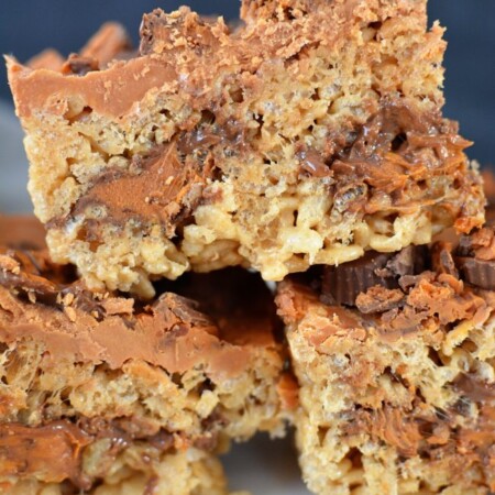 Butterfinger Peanut Butter Cup Butterscotch Rice Crispy Treats from www.thirtyhandmadedays.com