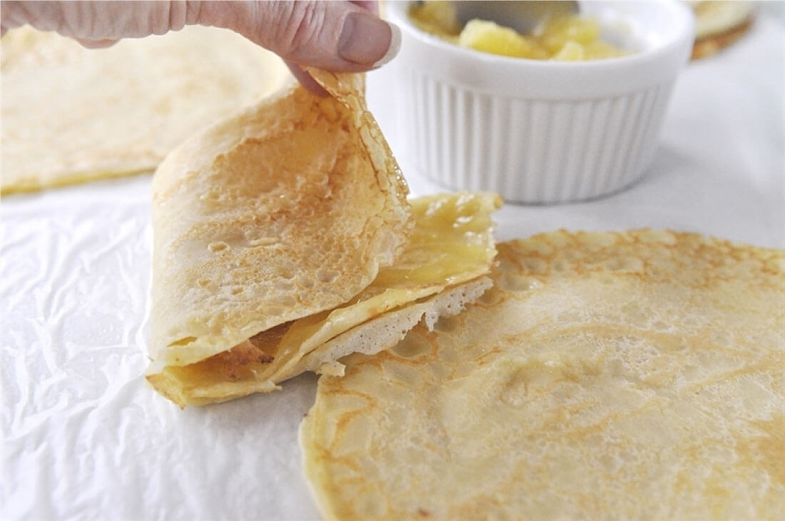 Swedish Pancakes - a cross between crepes and pancakes, this pancake recipe is one you'll go back to again and again. Putting the swedish pancakes together, folding.