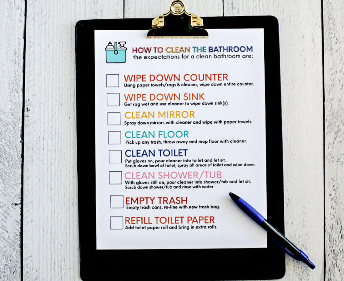 How to clean bathroom with printable to teach kids