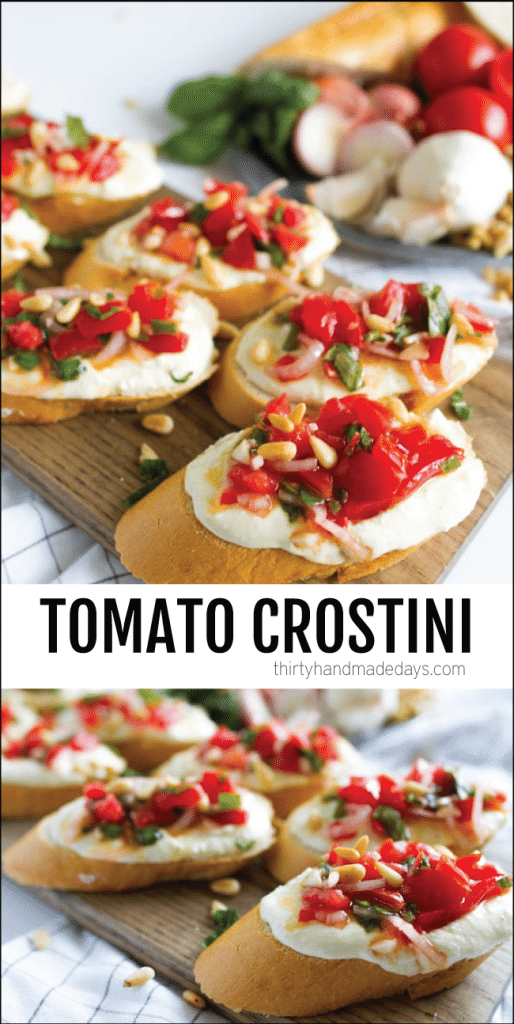 Tomato Crostini with Whipped Feta - this is amaaaaazing! www.thirtyhandmadedays.com