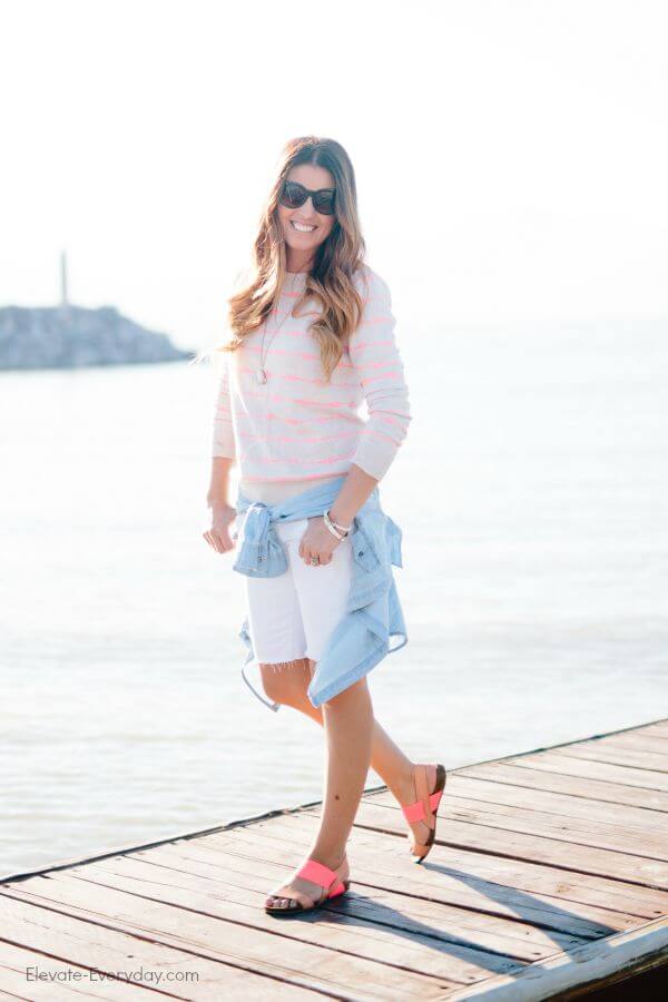 Summer Outfits - white bermuda shorts and neon 