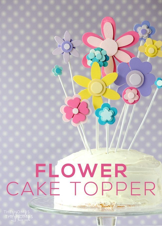 Glue and paint wooden shapes together to create a darling flower display...perfect for adorning a cake for any Springtime occasion!