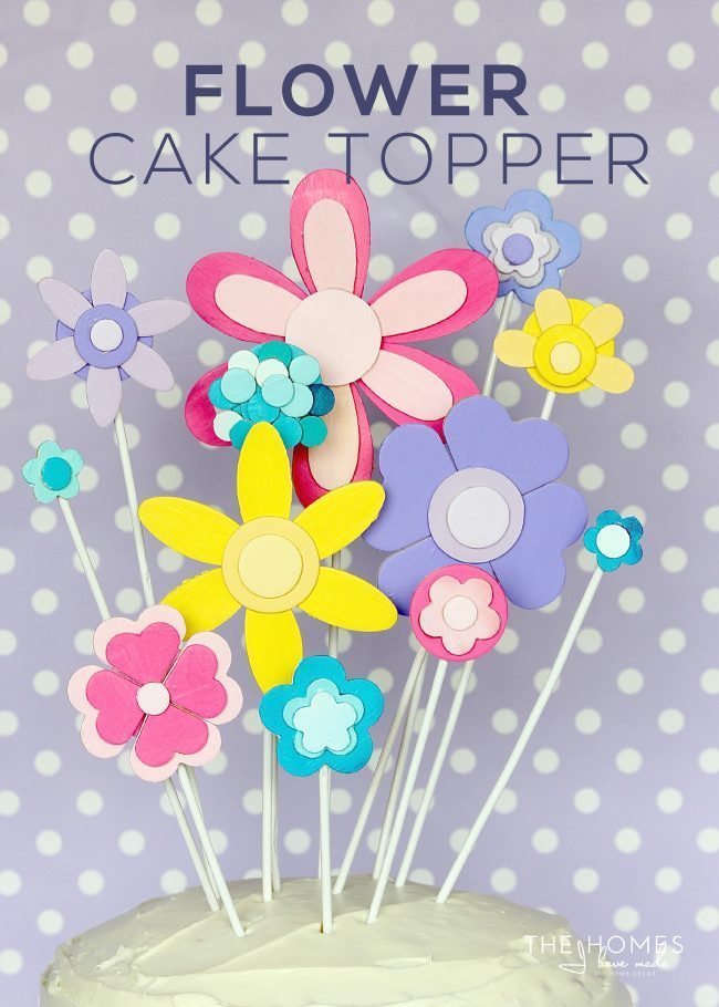 Glue and paint wooden shapes together to create a darling flower display...perfect for adorning a cake for any Springtime occasion!