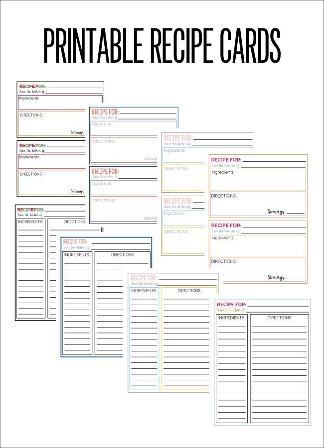 Full set of Printable Recipe Cards from www.thirtyhandmadedays.com