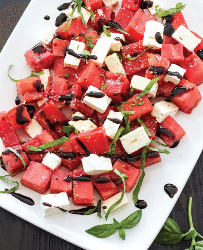 Grilled Watermelon, Feta, Basil Salad