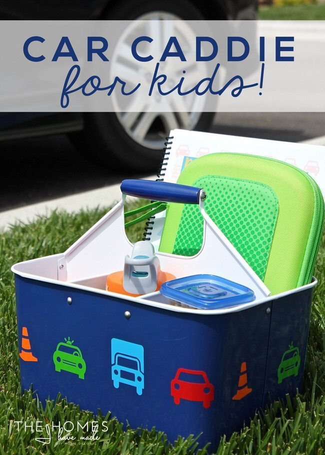 Keep the kids entertained on your next car trip with this easy, creative AND functional Car Caddie! Be sure to fill it up with all the treats and toys your kids love!