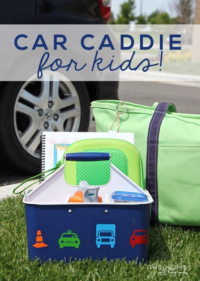 Keep the kids entertained on your next car trip with this easy, creative AND functional Car Caddie! Be sure to fill it up with all the treats and toys your kids love!