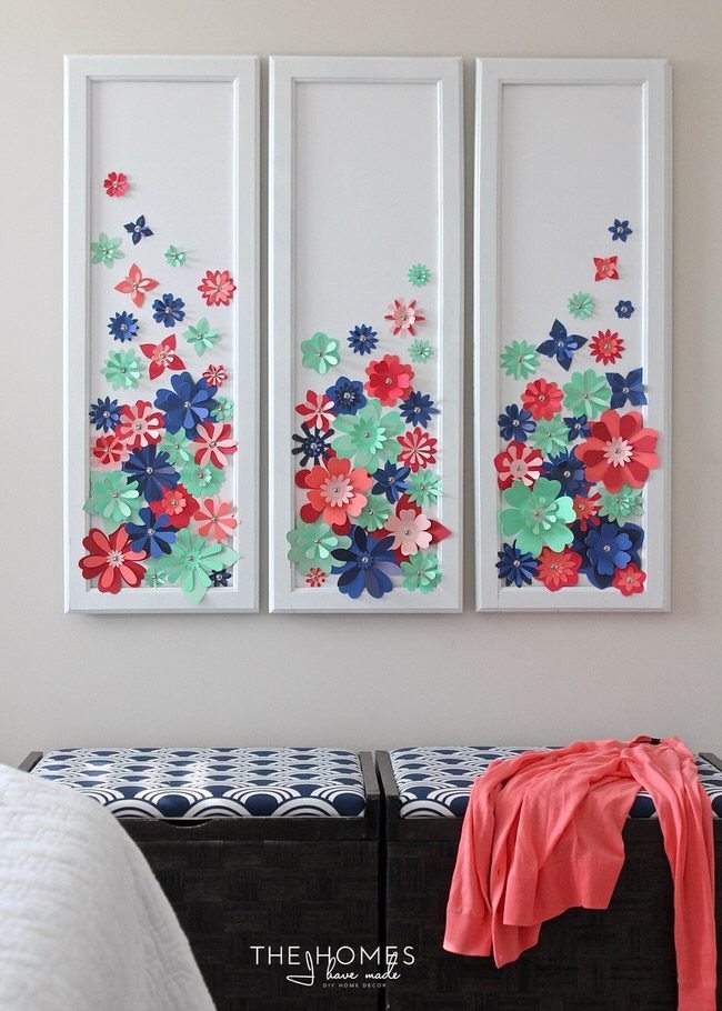 With a stack of colorful cardstock (and a scissors or e-cutter!) you can make inexpensive, easy, and eye-popping flower artwork for anywhere in your home!