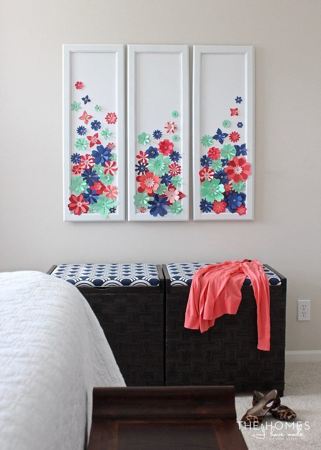 With a stack of colorful cardstock (and a scissors or e-cutter!) you can make inexpensive, easy, and eye-popping flower artwork for anywhere in your home!