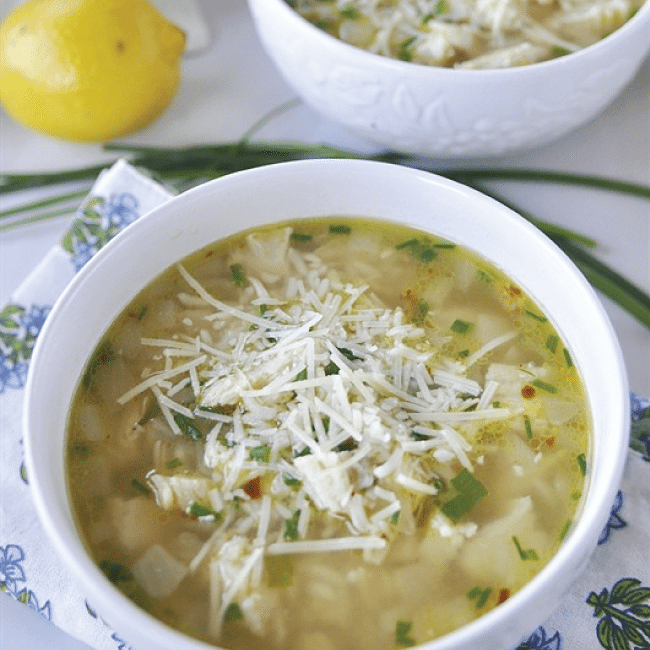 Lemon Parmesan Chicken and Rice Soup