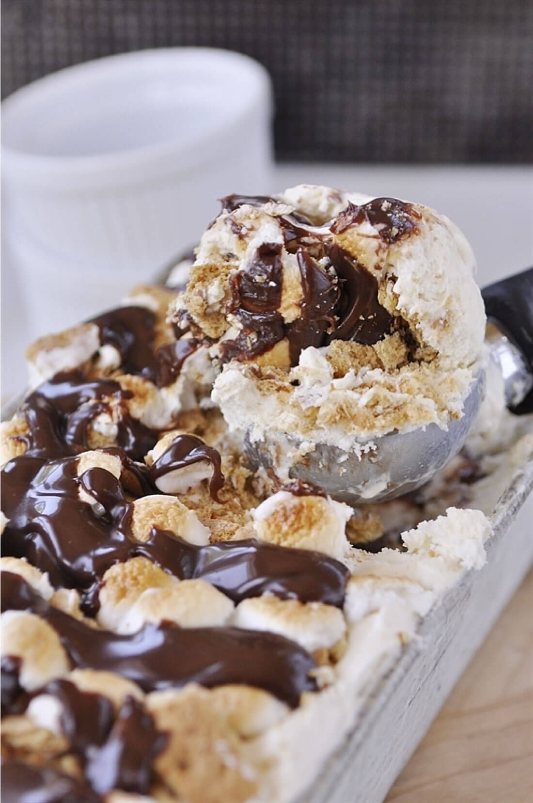 S'mores No Churn Ice Cream - easy to make frozen dessert. Full platter of ice cream.