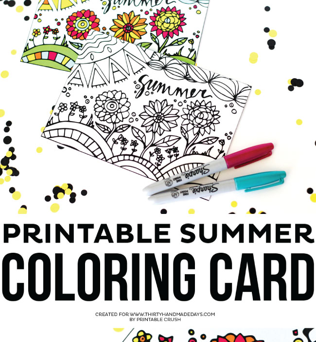 Printable Summer Coloring Card from Printable Crush