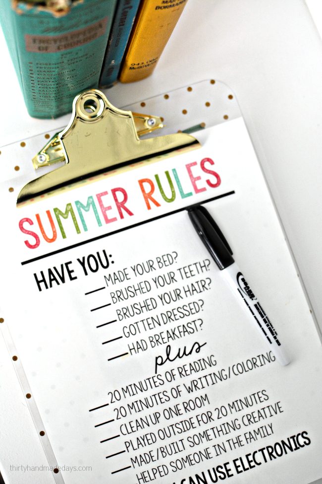 Printable Summer Rules via www.thirtyhandmadedays.com