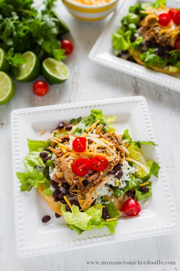 Cilantro Lime Pork Tostada Salad - a delicious dinner and main dish! from My Name is Snickerdoodle via thirtyhandmadedays.com