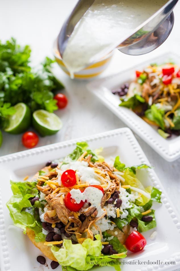 Cilantro Lime Pork Tostada Salad - a delicious dinner and main dish! from My Name is Snickerdoodle via www.thirtyhandmadedays.com