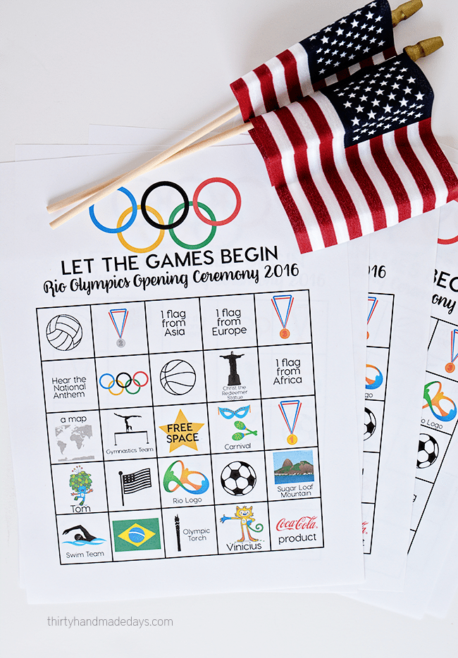 Rio Olympics Opening Ceremony BINGO - download and print these BINGO sheets for the Opening Ceremony. thirtyhandmadedays.com