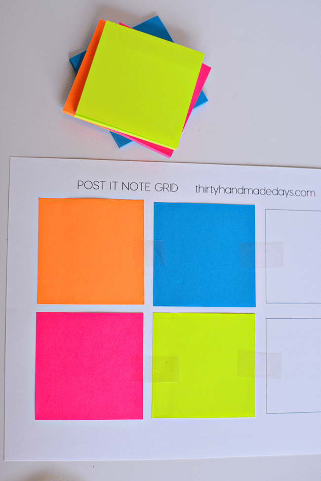 Supplies needed to make your own visual reminders for Kids Daily Routines - perfect for back to school! With Post It Notes. thirtyhandmadedays.com