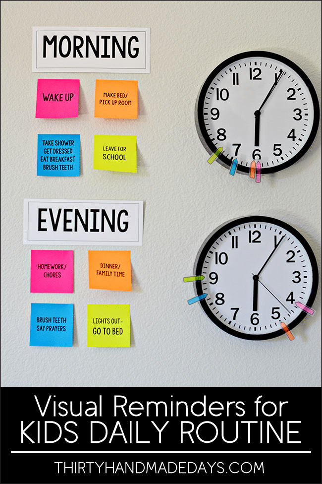 Make your own visual reminders for Kids Daily Routines - perfect for back to school! With Post It Notes. www.thirtyhandmadedays.com