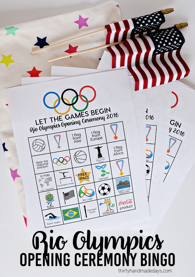 Rio Olympics Opening Ceremony BINGO - download and print these BINGO sheets for the Opening Ceremony. www.thirtyhandmadedays.com