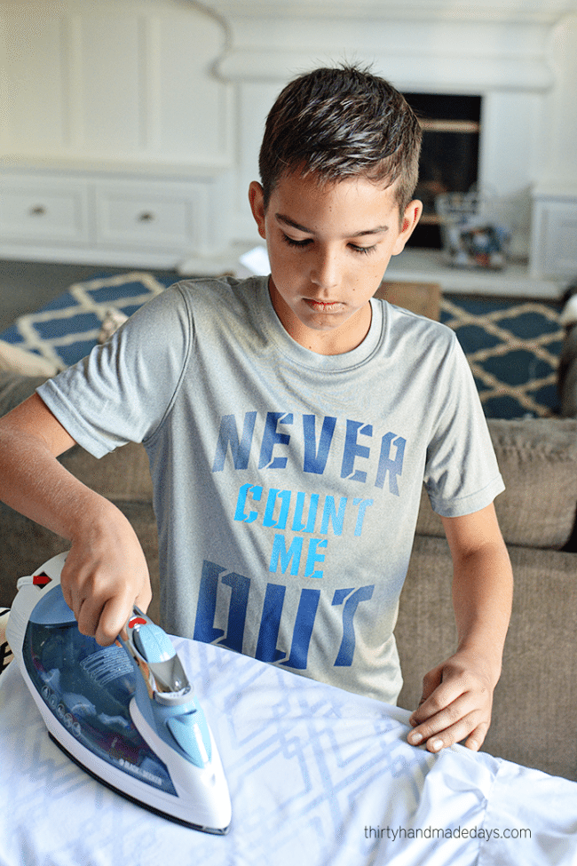 Teaching kids How to Iron - help your kids become more independent, teach them how to care for their clothes. via www.thirtyhandmadedays.com