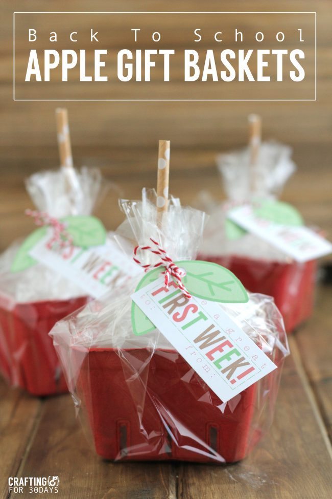 Back to School Apple Gift Baskets - cute gift idea to give to the teacher! 