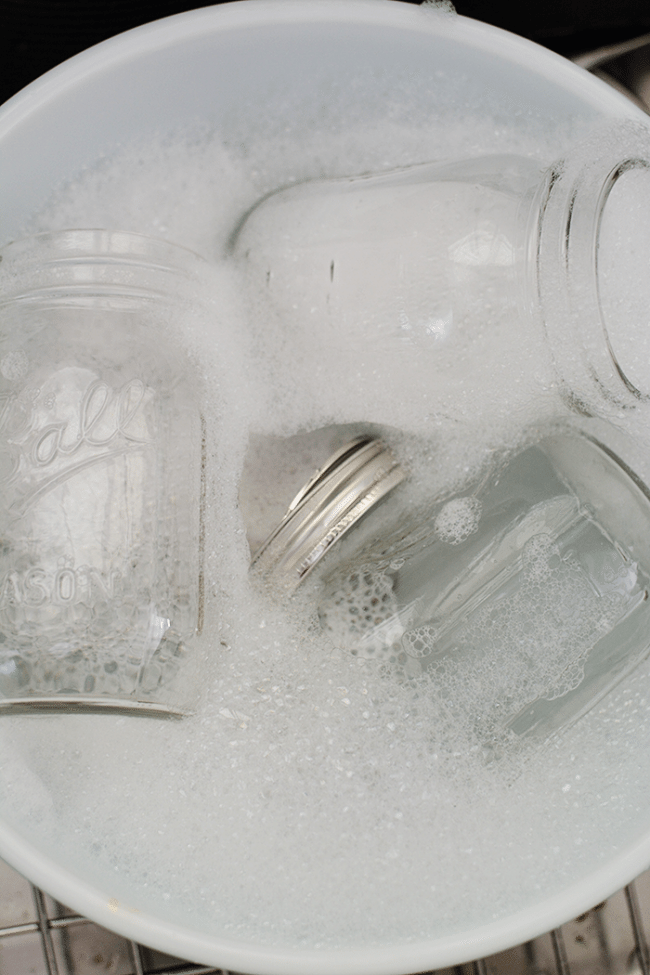 The process of canning - soaking jars and getting them ready to go. 