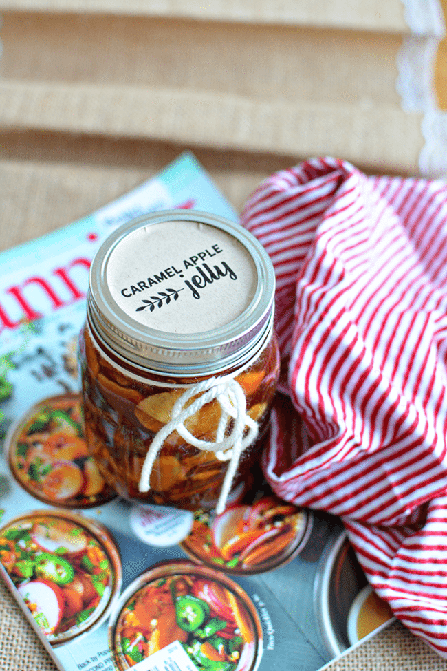 Make this amazing Caramel Apple Jelly - perfect to wrap up summer and welcome in fall. Get the recipe and free printable jar label at thirtyhandmadedays.com