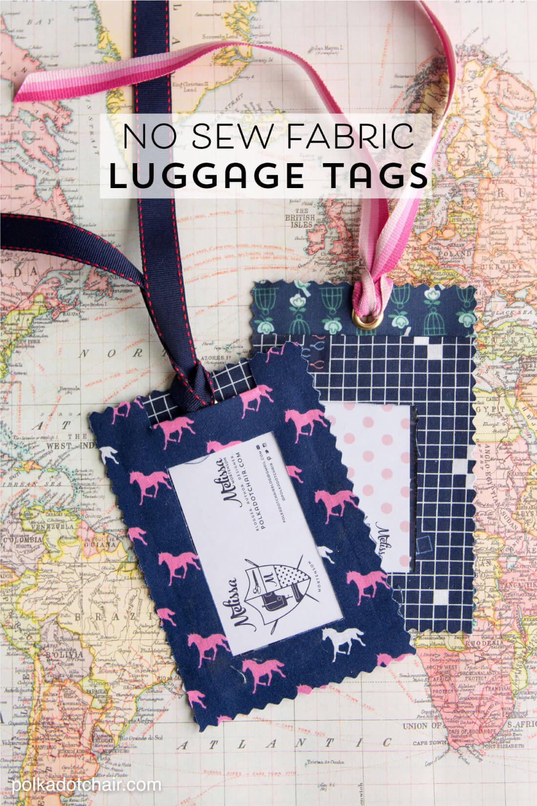 DIY Fabric Luggage Tags; so easy to make they are no sew! 