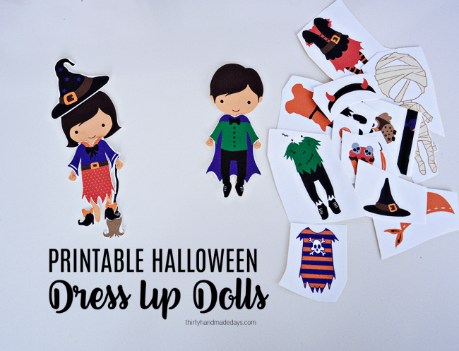 Printable Halloween Dress Up Dolls- these are adorable to use for the holidays! from www.thirtyhandmadedays.com