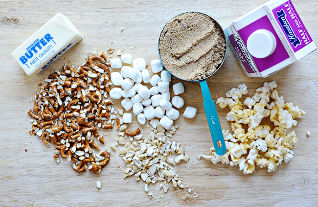 Ingredients for Salted Caramel Popcorn Bars 