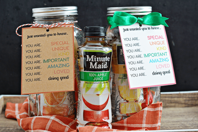 Rainbow Mason Jar Gift Idea - the perfect thing to give to someone who is doing a good job. Free printables included! From thirtyhandmadedays.com