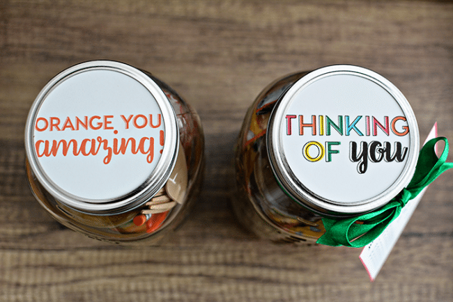 Rainbow Mason Jar Gift Idea toppers - the perfect thing to give to someone who is doing a good job. Free printables included! From thirtyhandmadedays.com