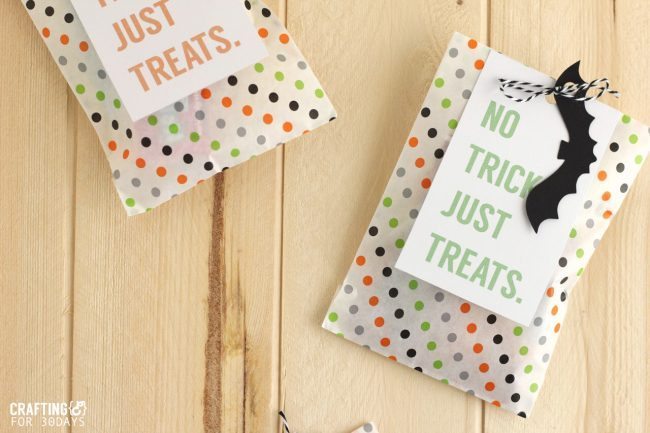 Brightly colored and cute Printable Halloween Treat Tag - you could fill these up with all kinds of goodies for the holiday! From CraftingE for thirtyhandmadedays.com