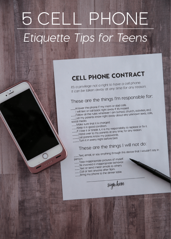 Kids and parenting: 5 Cell Phone Etiquette Tips for Teens from www.thirtyhandmadedays.com